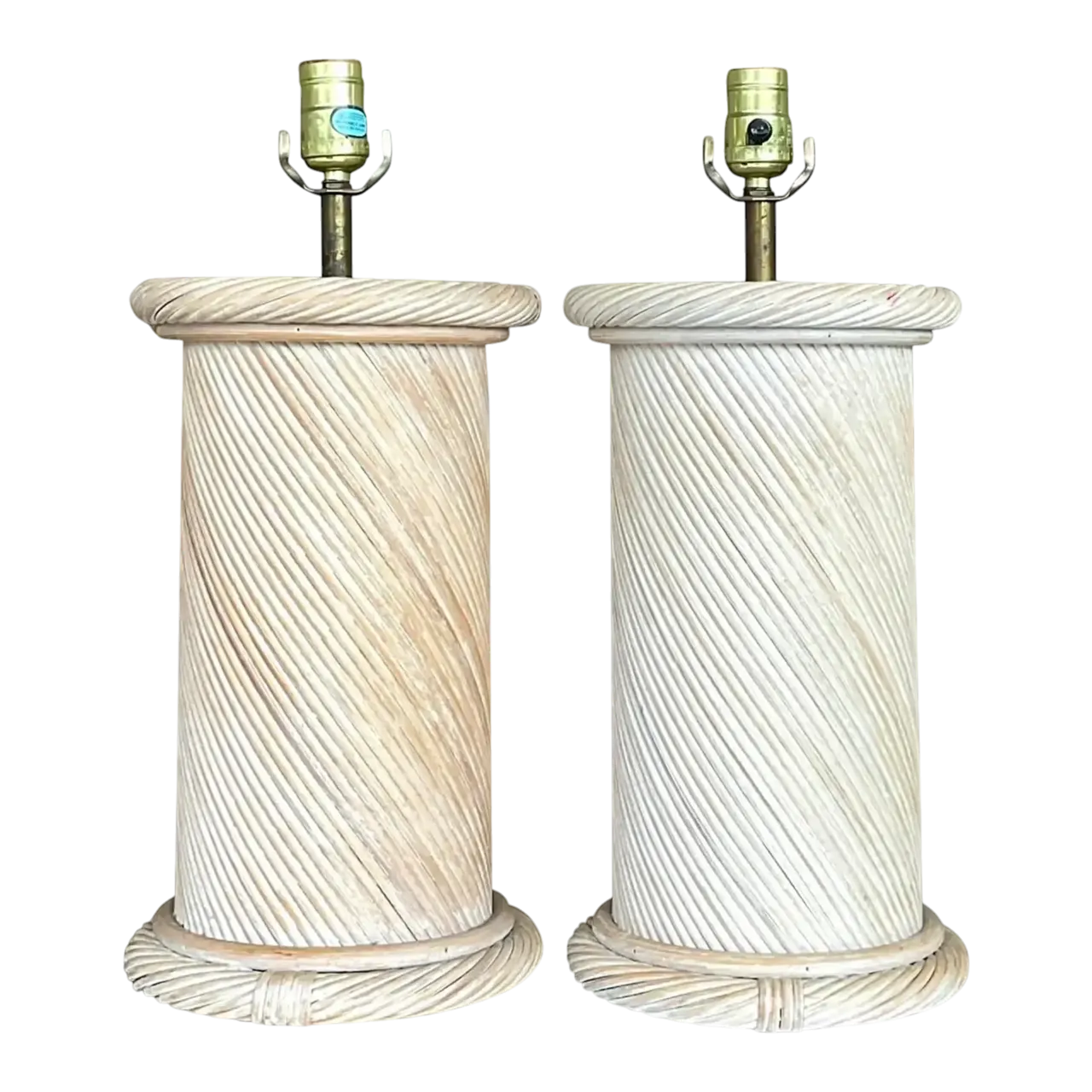 Vintage Coastal Swirl Pencil Reed Lamps - a Pair