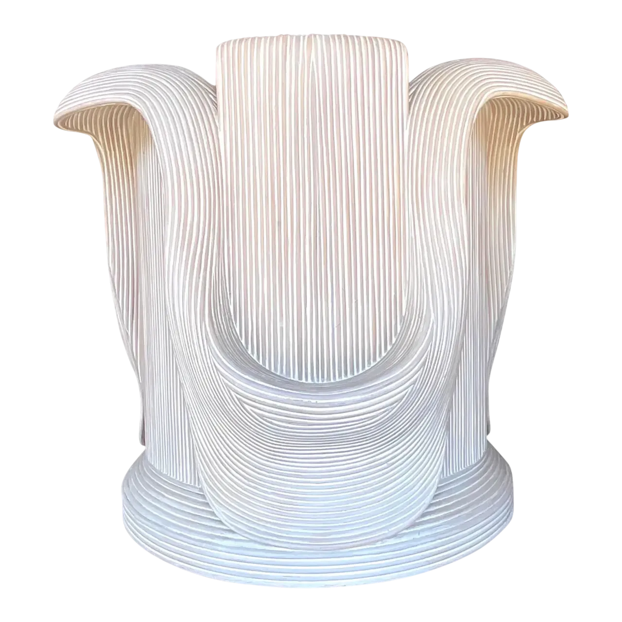 Vintage Coastal Washed Pencil Reed Pedestal After Betty Cobunpue