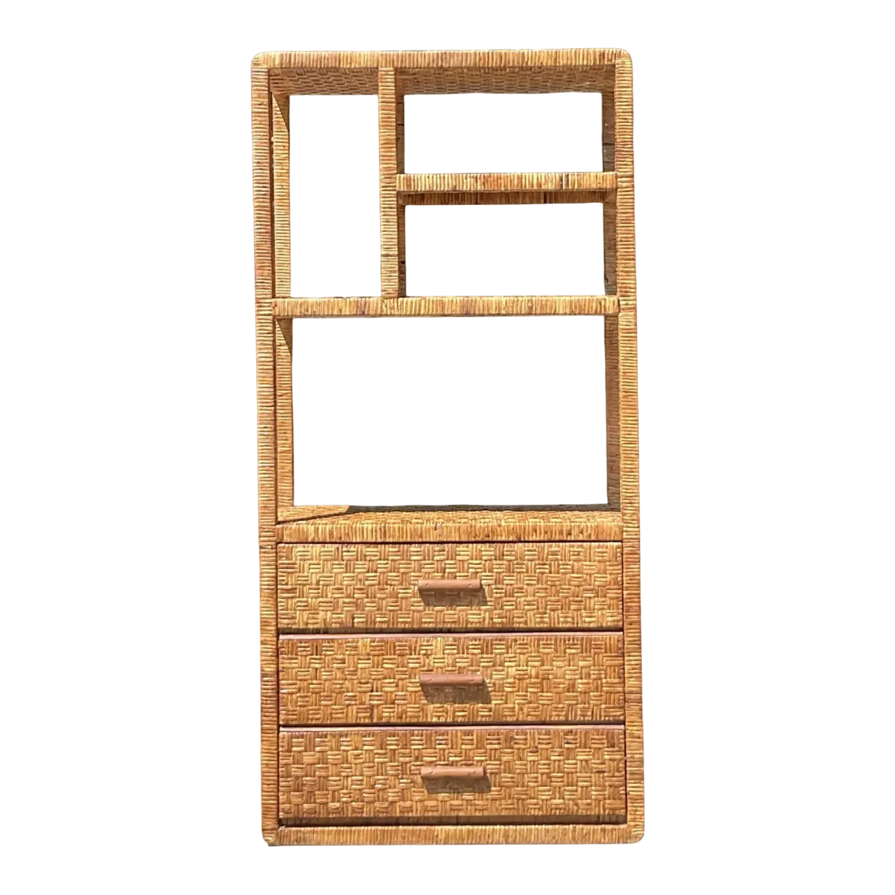 Vintage Coastal Woven Rattan Etagere