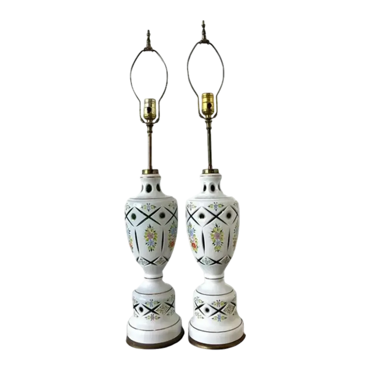 Vintage Cut Colored Glass Lamps - A Pair