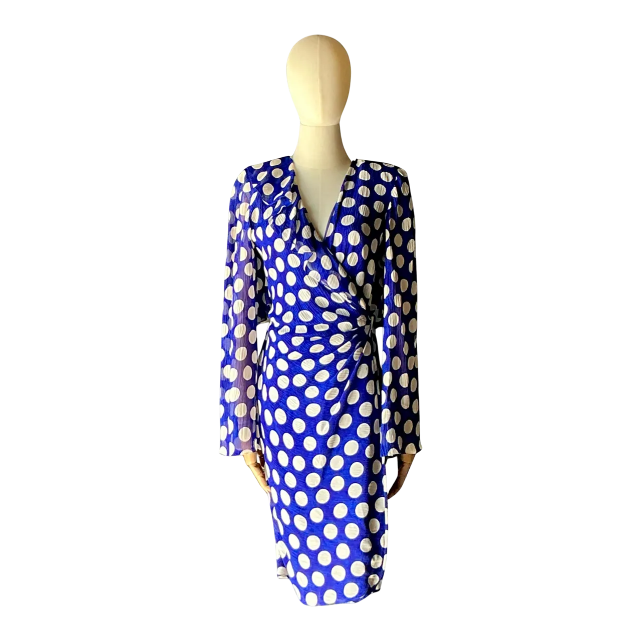 Vintage Emanuel Ungaro Blue & White Polka Dot Dress