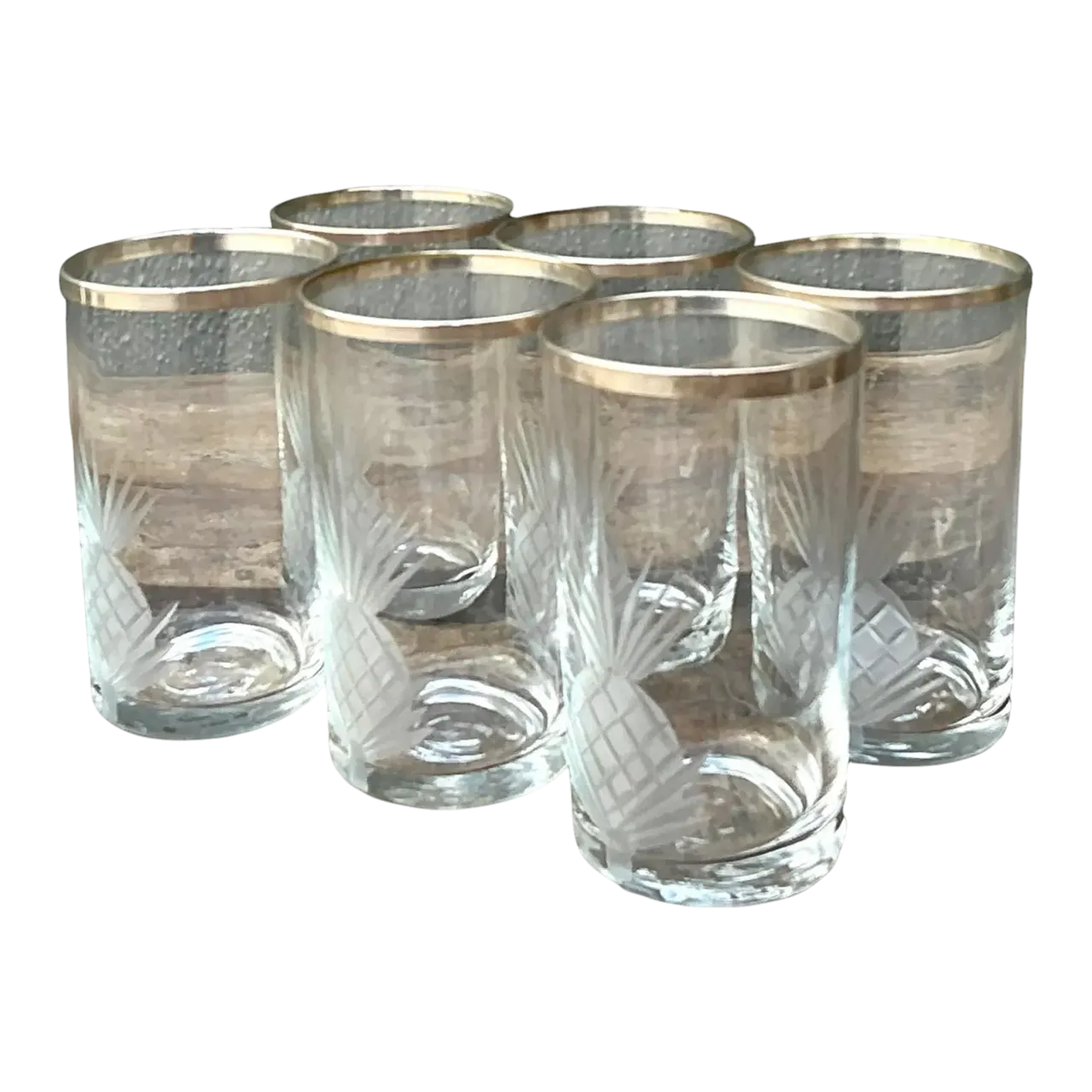 Vintage Etched Pineapple Glasses - Set of 6