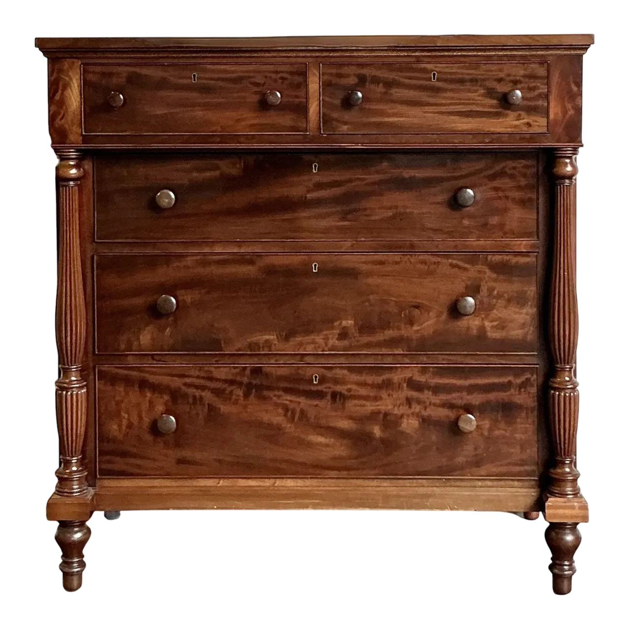 Vintage Federal Flame Mahogany Tall Chest of Drawers