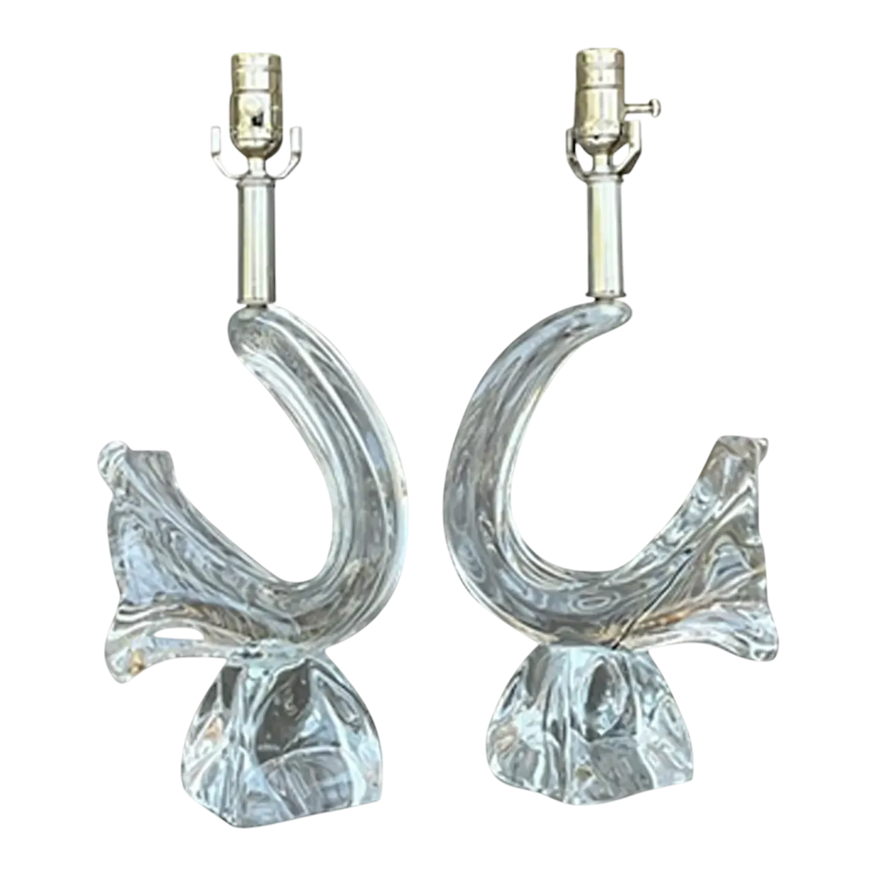 Vintage French Daum “Poissons” Crystal Lamps - a Pair