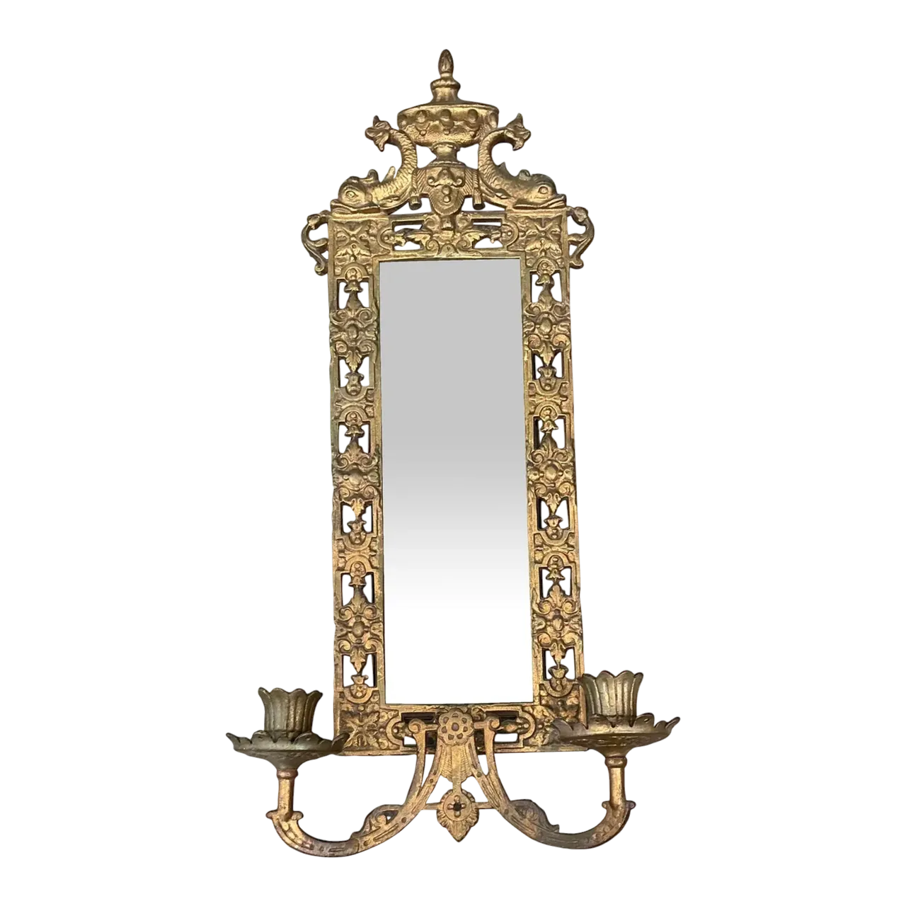 Vintage Girandole Gilt Bronze Candlestick Mirror