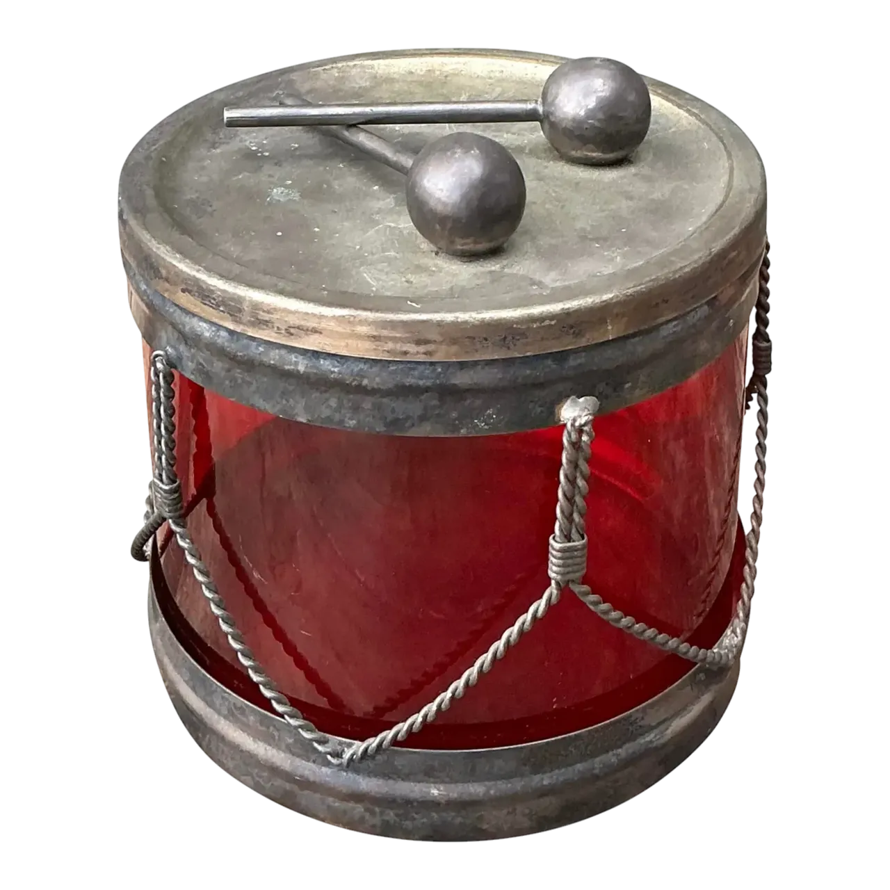 Vintage Glass Drum Lidded Jar
