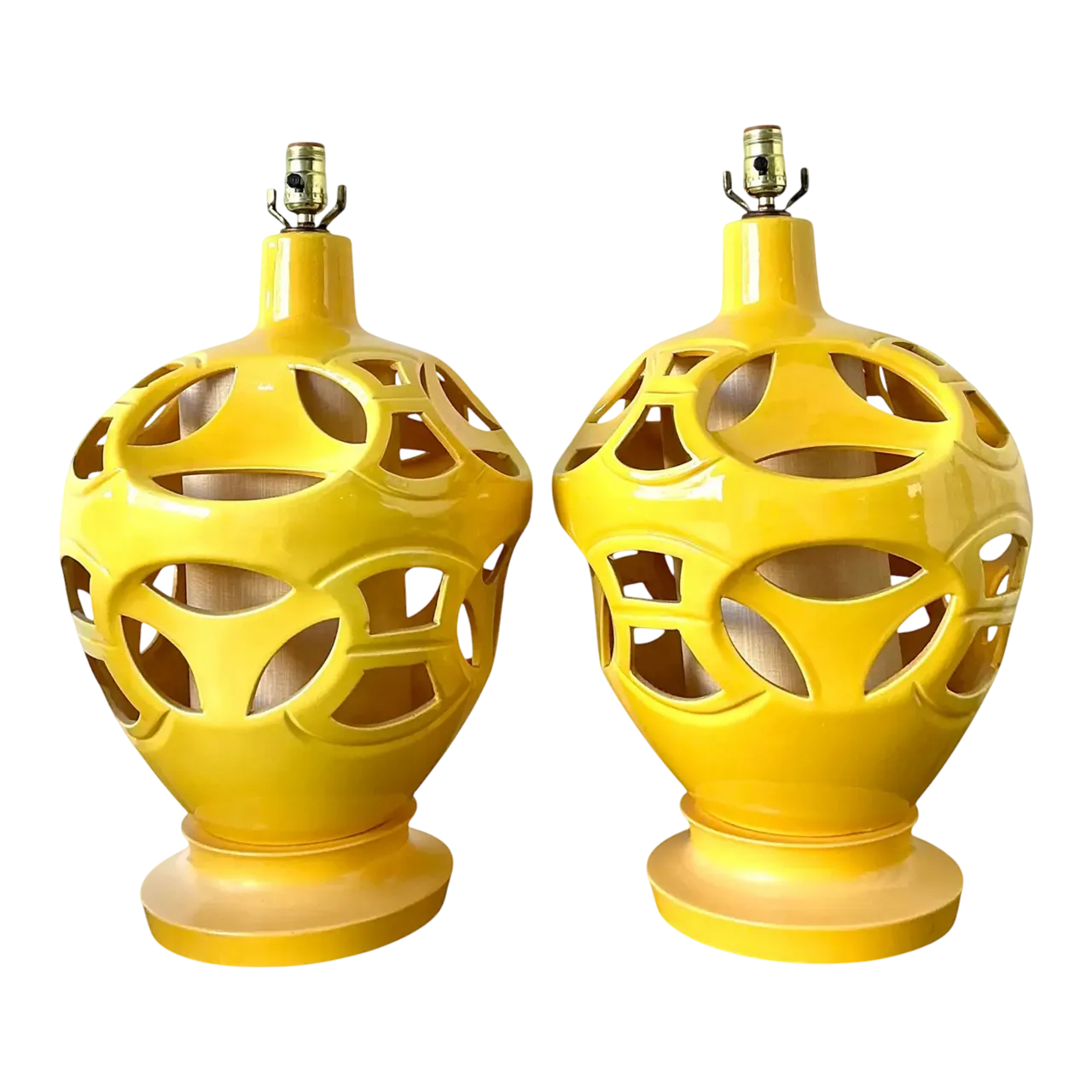 Vintage Glazed Ceramic Cutout Lamps - A Pair