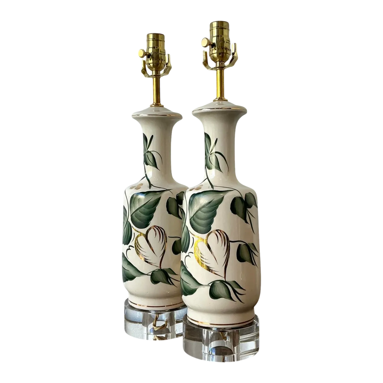 Vintage Glazed Ceramic Ivy Lamps - A Pair