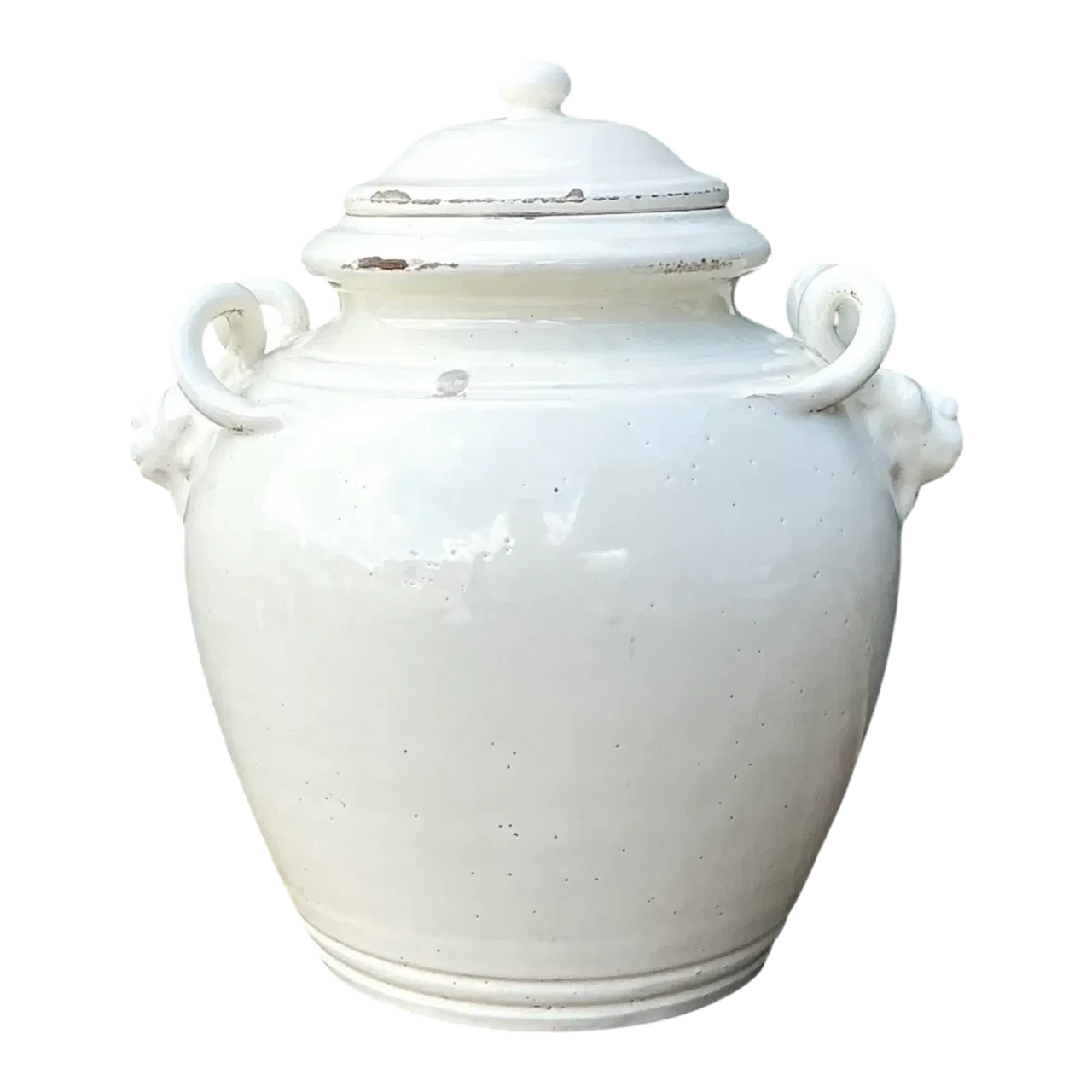 Vintage Glazed Ceramic Lidded Urn - Ceramic, 10W x 10.75H