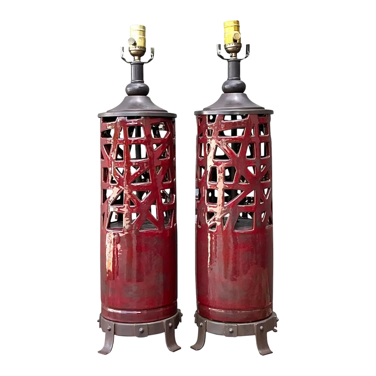 Vintage Glazed Ceramic Table Lamps - A Pair