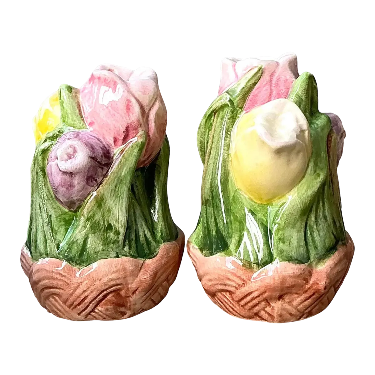 Vintage Glazed Ceramic Tulip Salt and Pepper