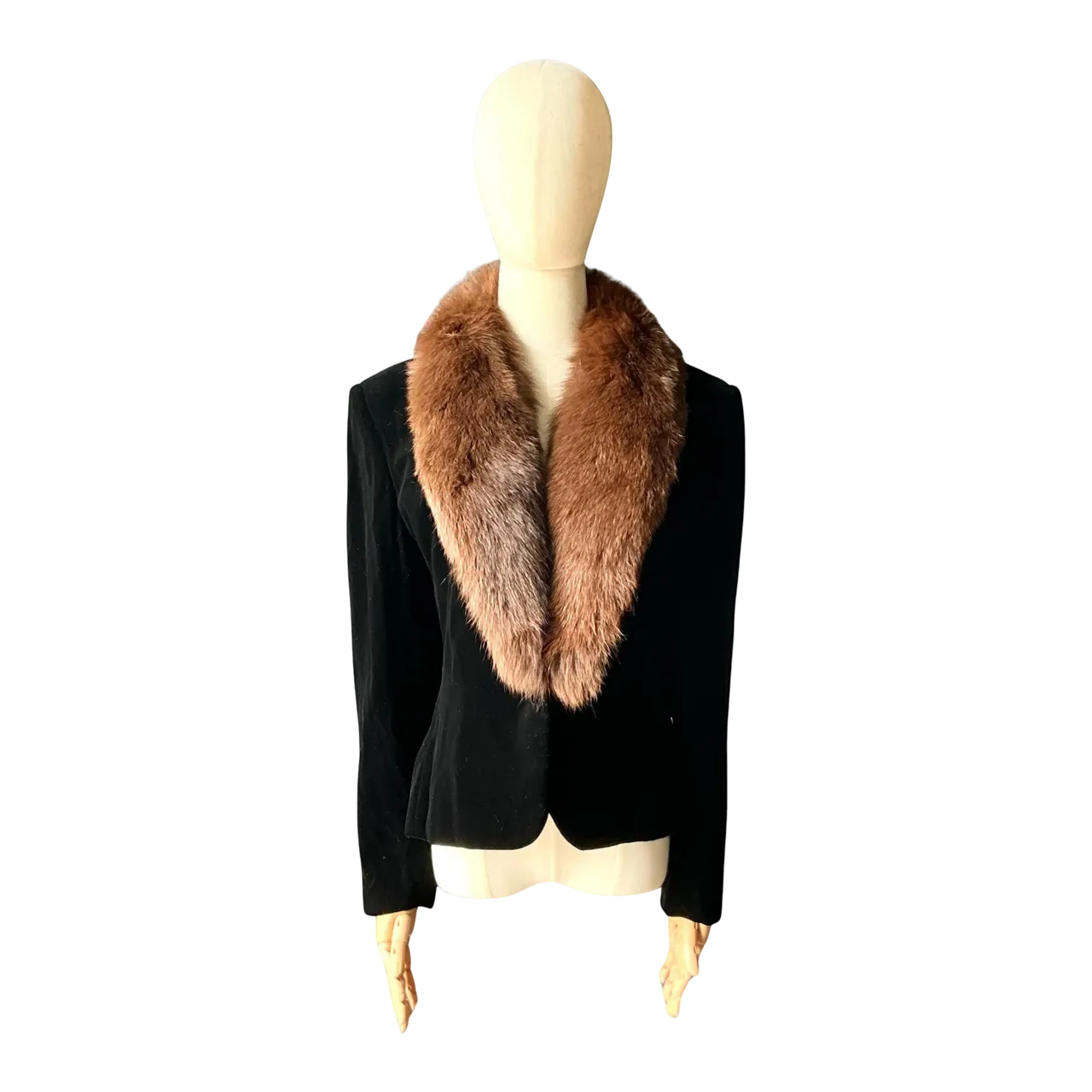 Vintage Gloria Sachs Black Jacket with Fur Trim Collar
