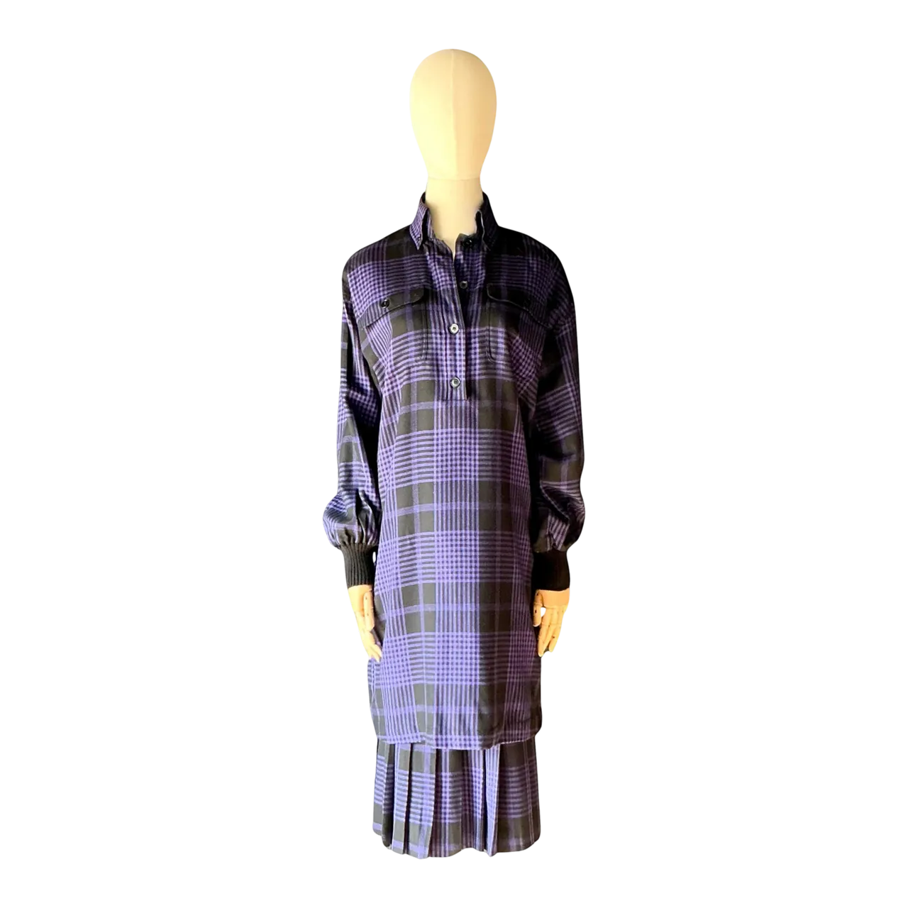 Vintage Guy Laroche Two Piece Checkered Blouse & Skirt