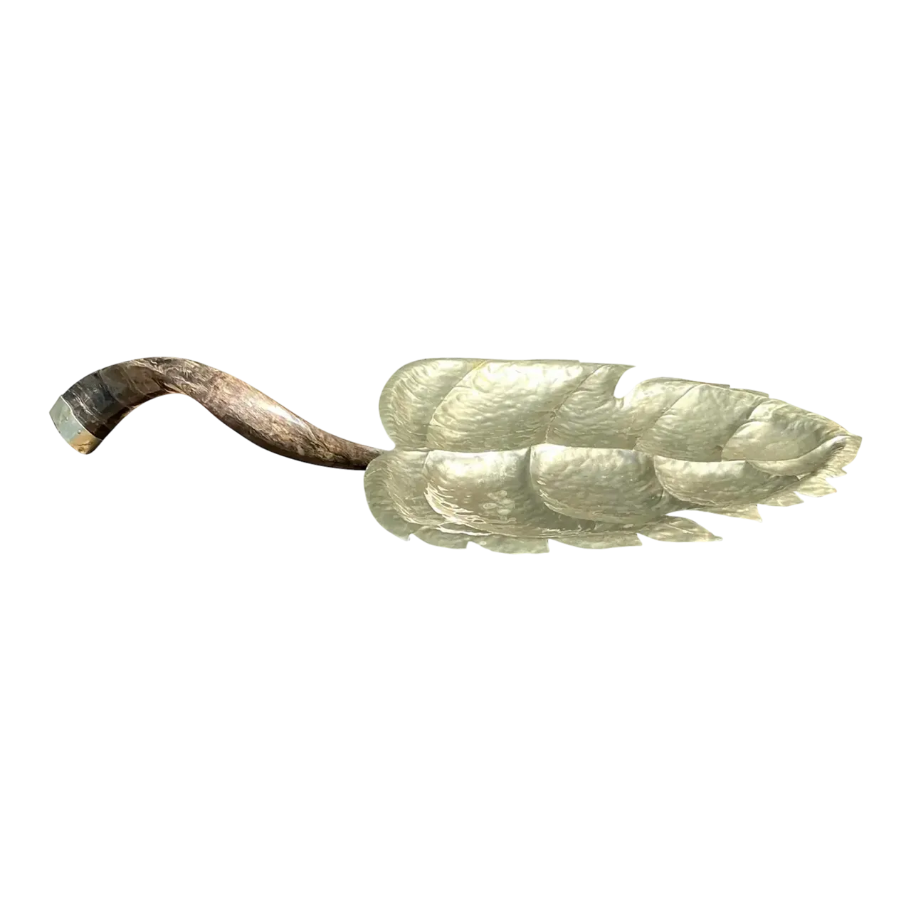 Vintage Hammered Metal Leaf Tray With Horn Handle