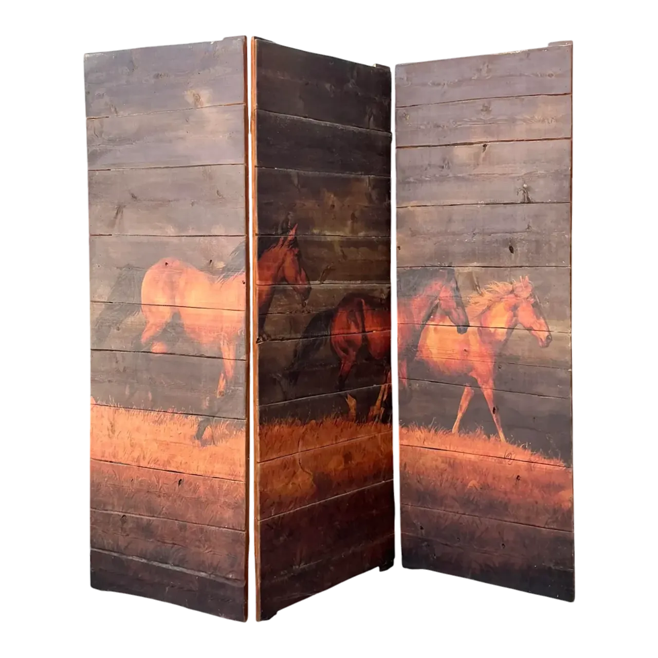 Vintage Hand Painted Barn Wood Folding Screen