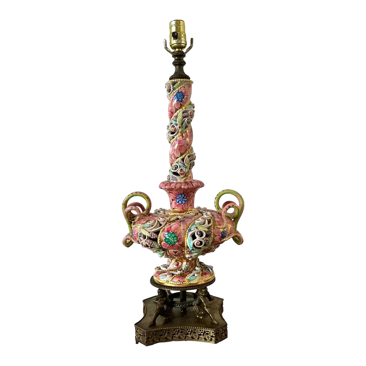 Vintage Hand Painted Glazed Ceramic Lamp