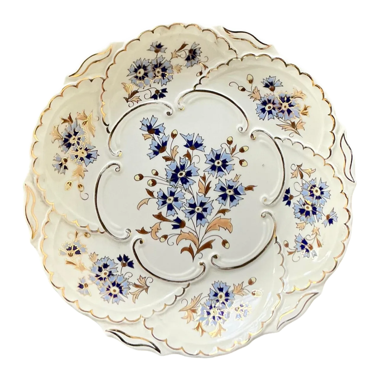 Vintage Hungarian Gilt Tipped Floral Ceramic Serving Plate