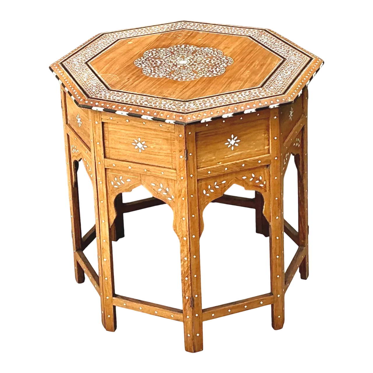 Vintage Inlaid Wood Octagonal Side Table