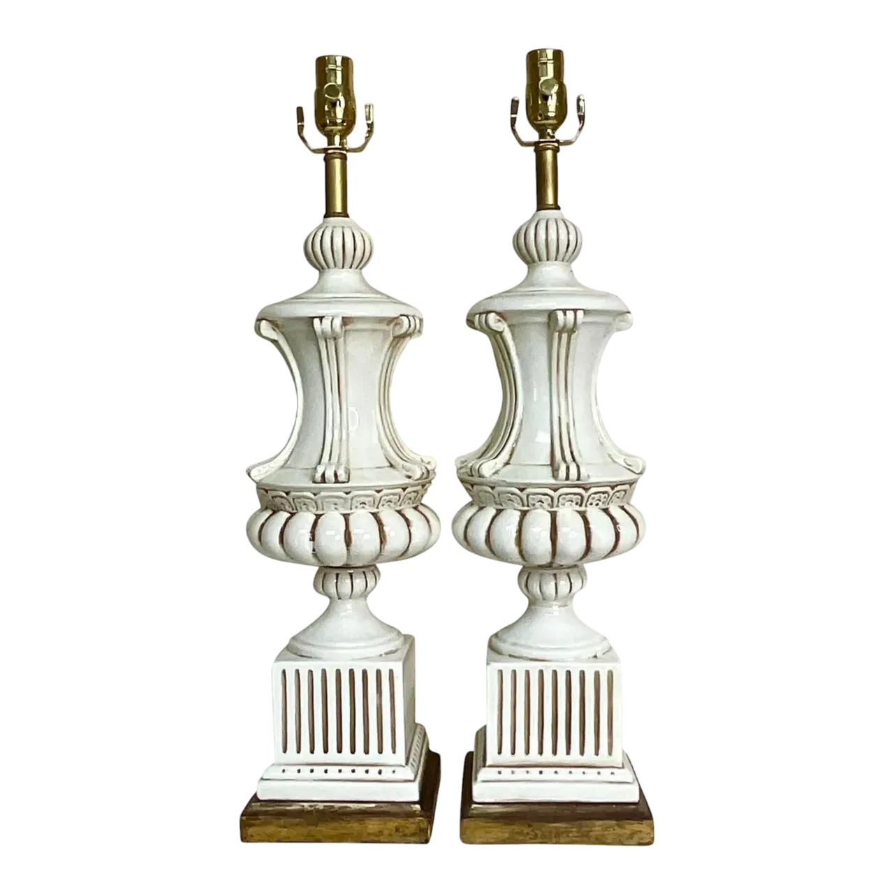 Vintage Italian Glazed Ceramic Urn Lamps - a Pair