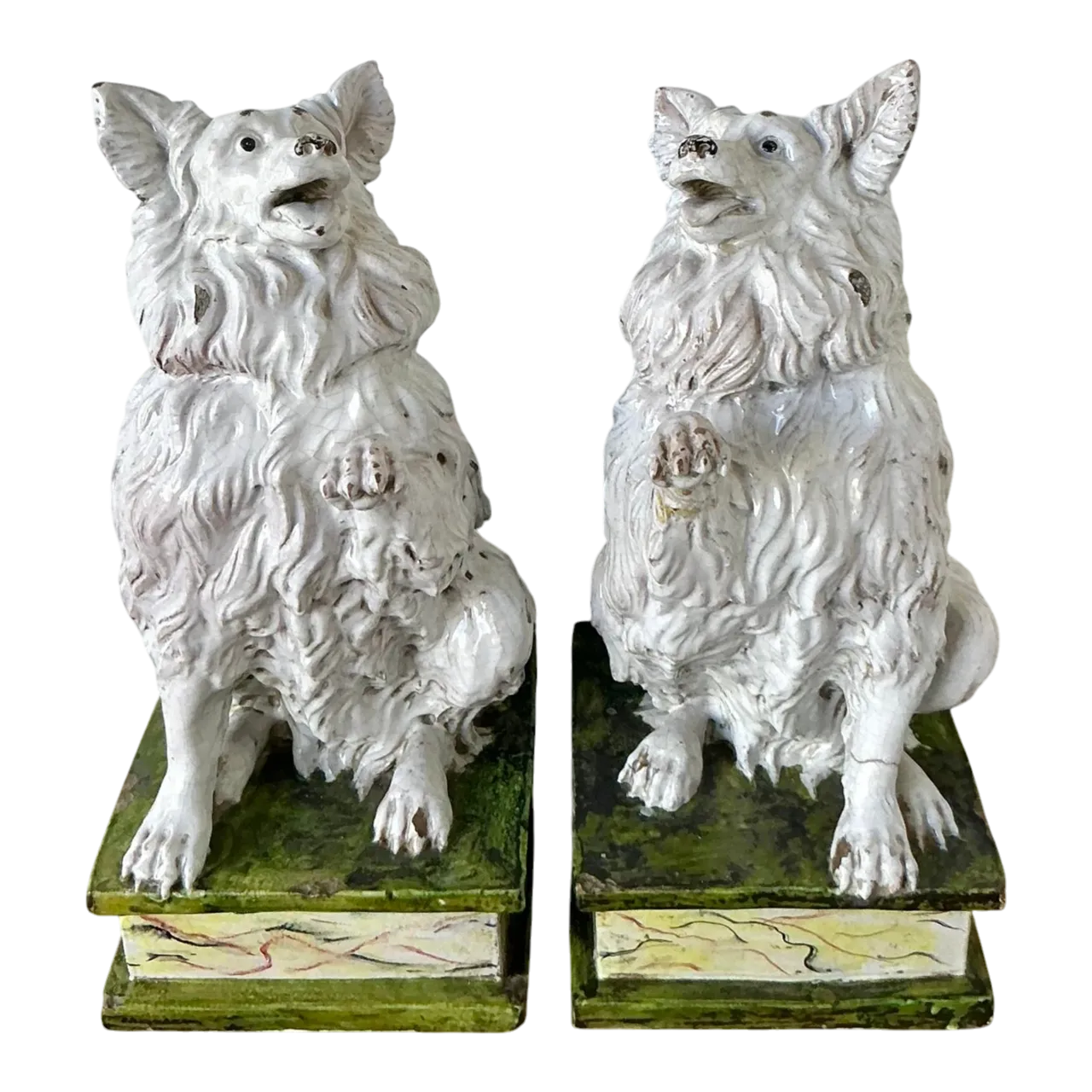 Vintage Italian Glazed Terracotta Dogs - A Pair