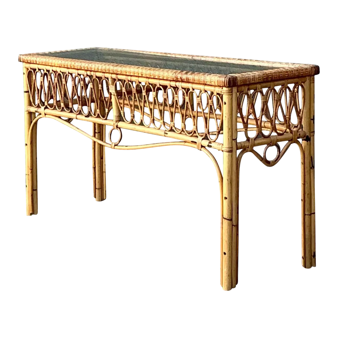 Vintage Italian Loop Rattan Console Table