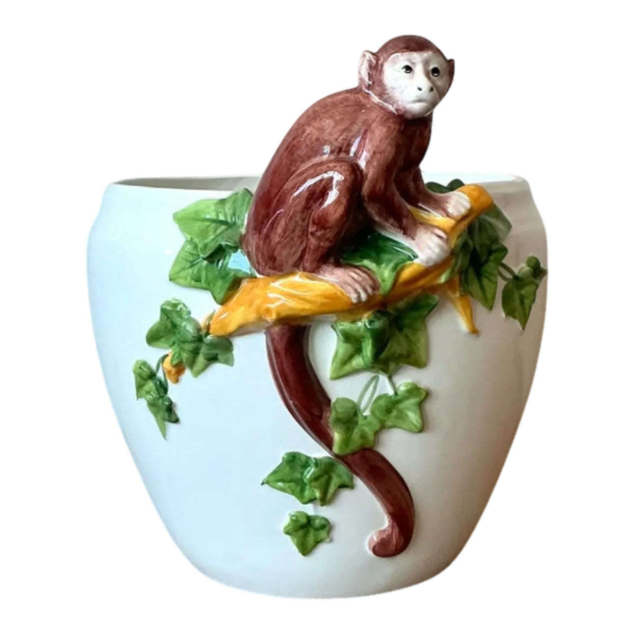 Vintage Italian Oggetti Glazed Ceramic Monkey Cache Pot