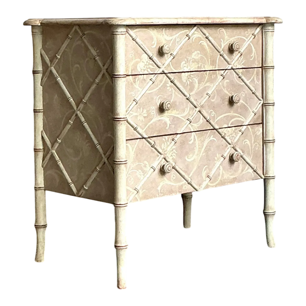 Vintage Italian Patina Hand Painted Trellis Chest of Drawers