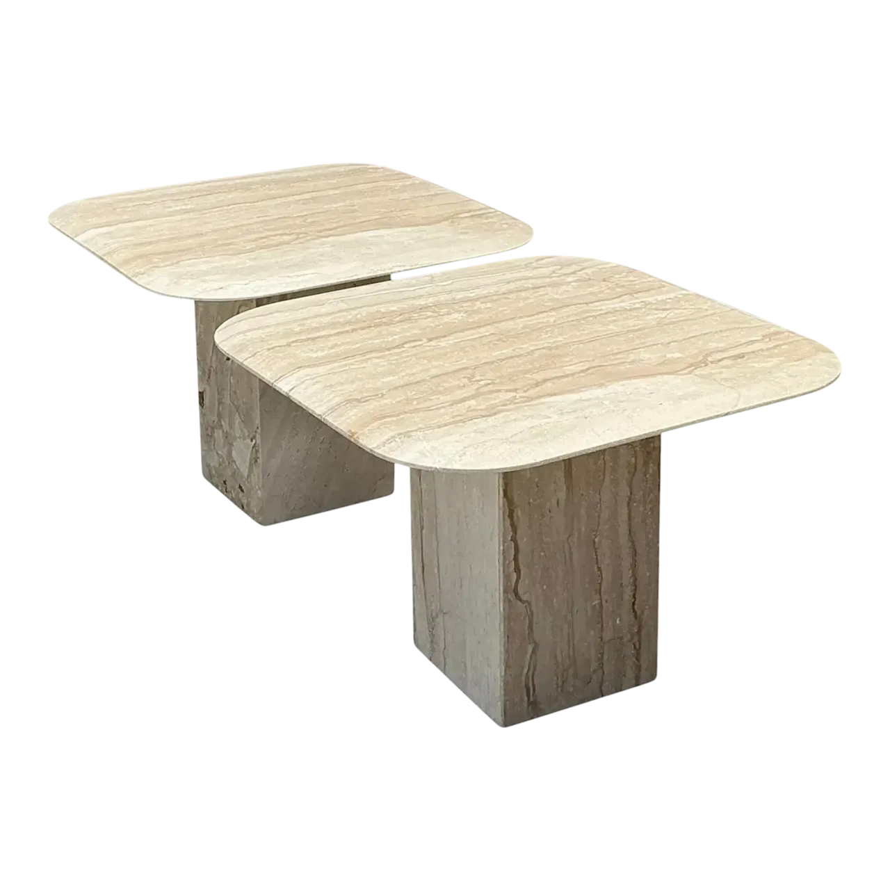 Vintage Italian Travertine Side Tables - A Pair