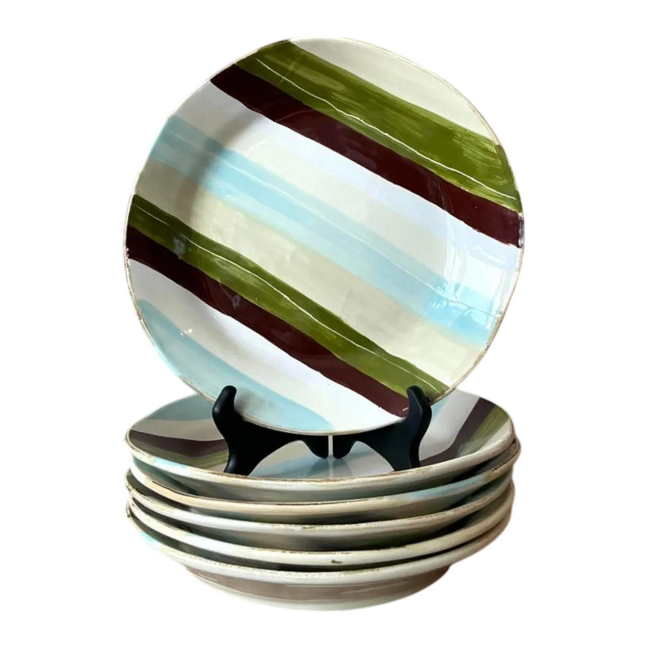 Vintage Italian Vietri Glazed Ceramic Dinner Plates - Set of 6