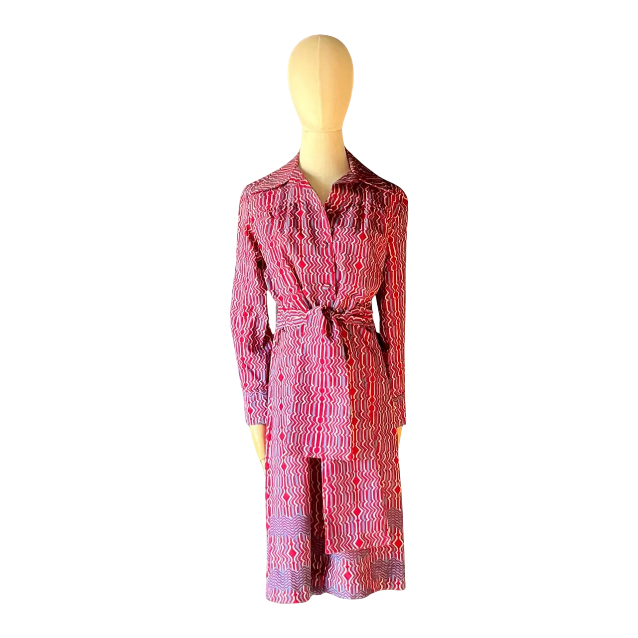 Vintage Lanvin Paris Blue & Red Patterned Dress