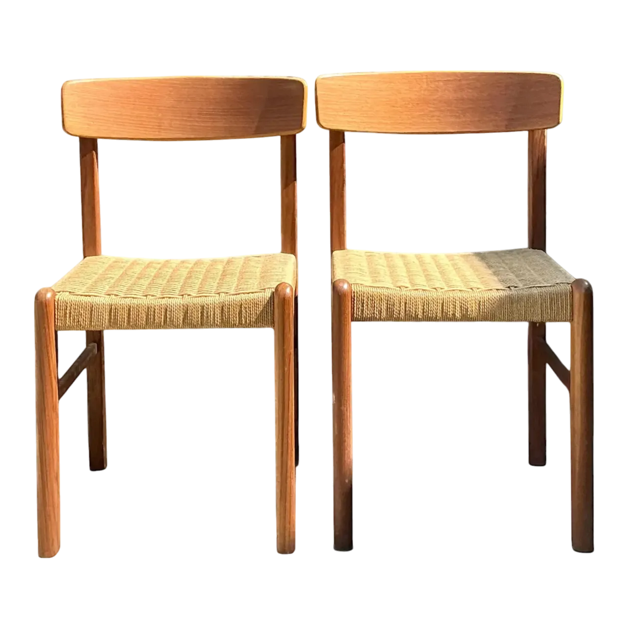 Vintage MCM Danish Woven Jute Seat Chairs - A Pair