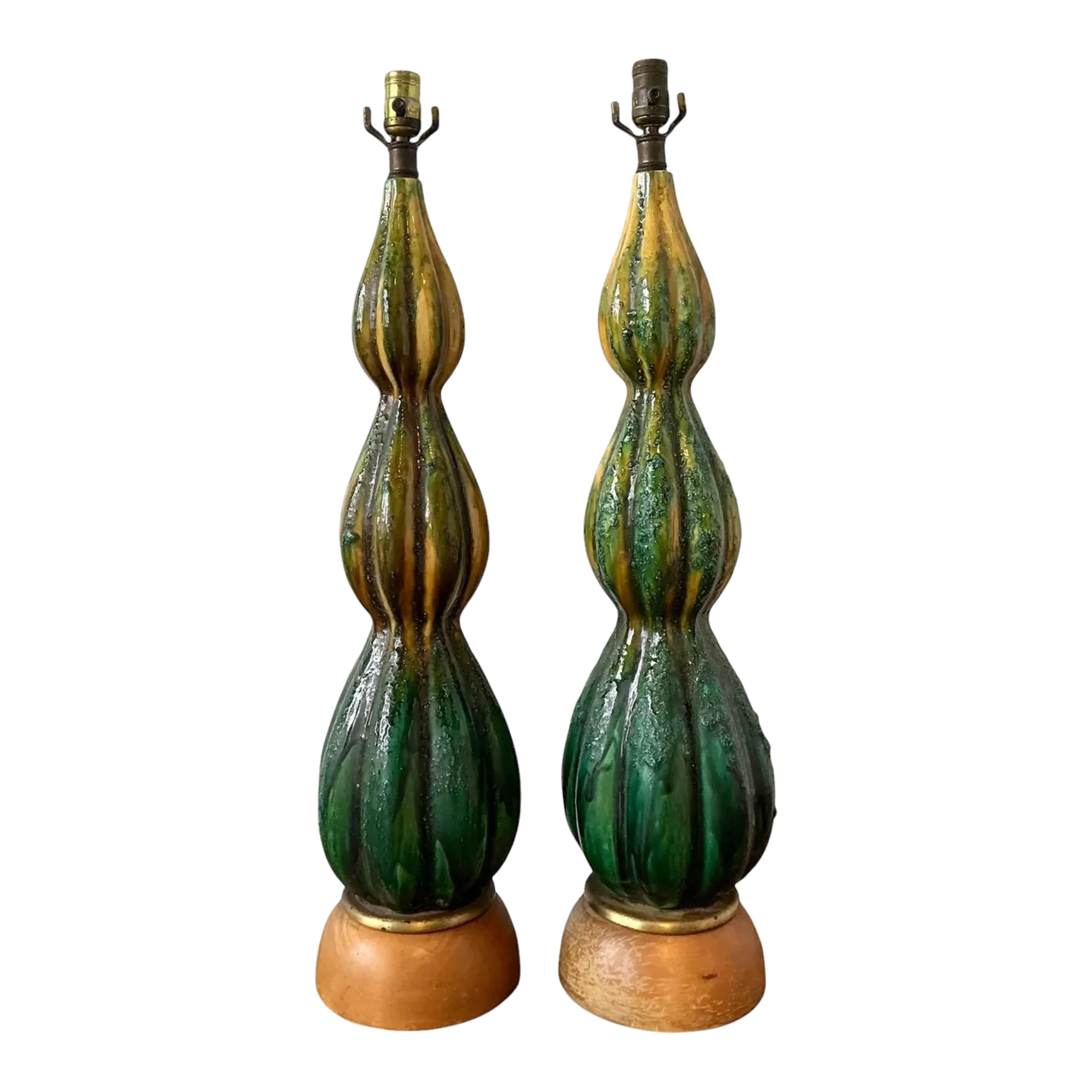 Vintage MCM Drip Glaze Ceramic Lamps - A Pair - Ceramic, 10W x 26H