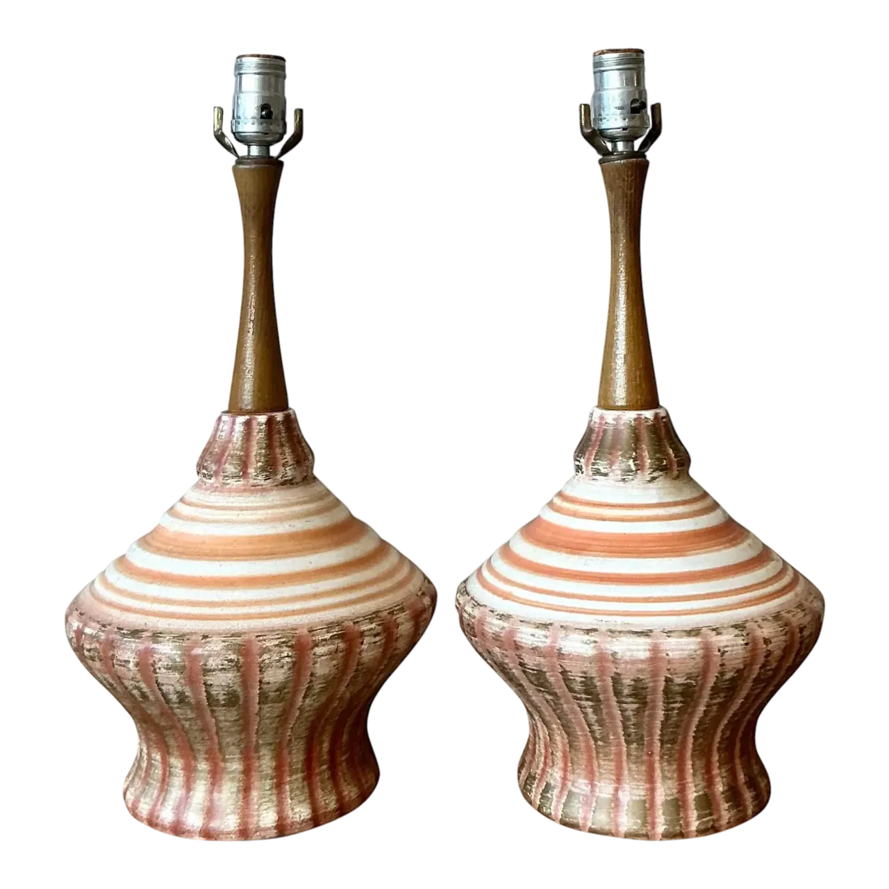 Vintage MCM Glazed Ceramic Lamps - A Pair