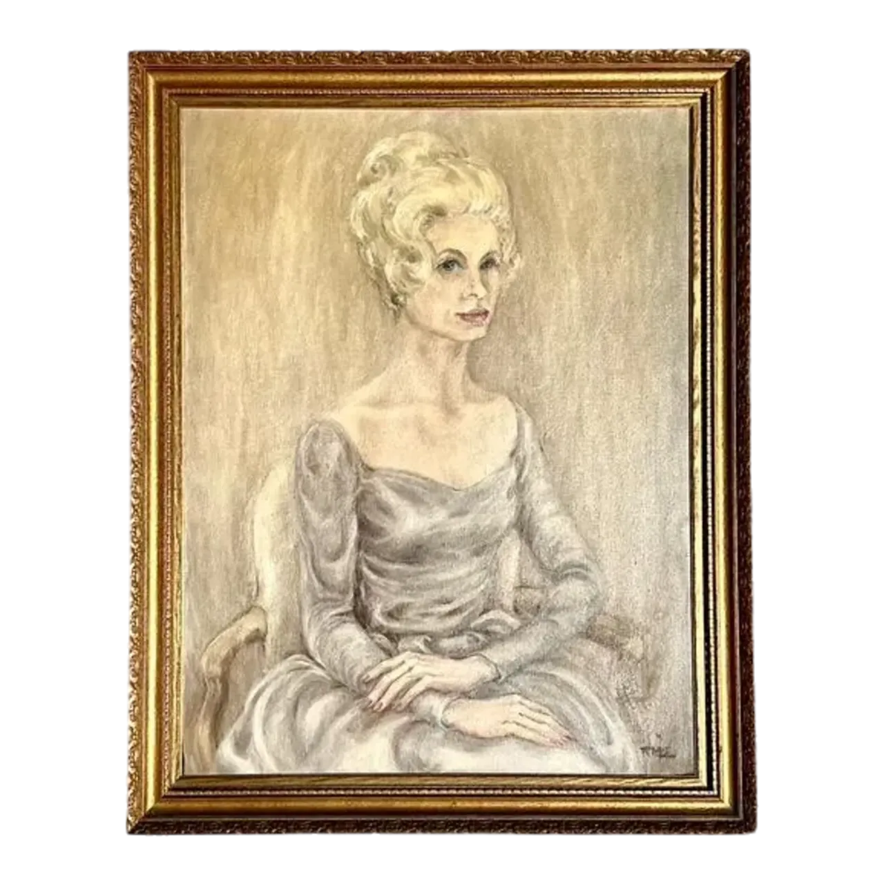 Vintage MCM Original Oil Portrait of Woman