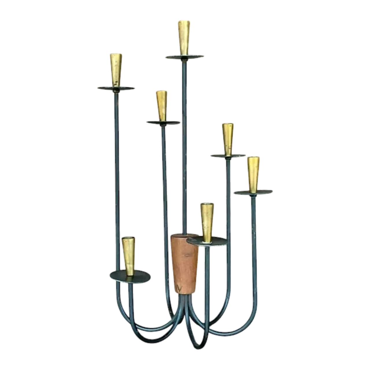 Vintage MCM Wood and Metal Candelabra