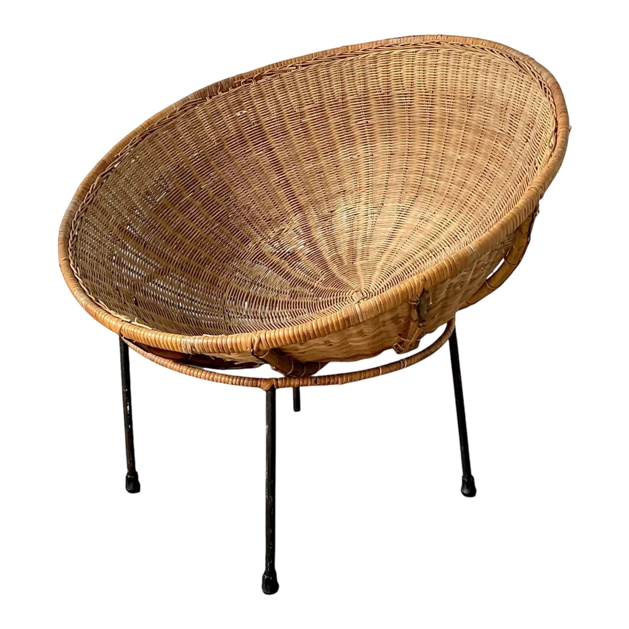 Vintage MCM Woven Rattan Bowl Chair