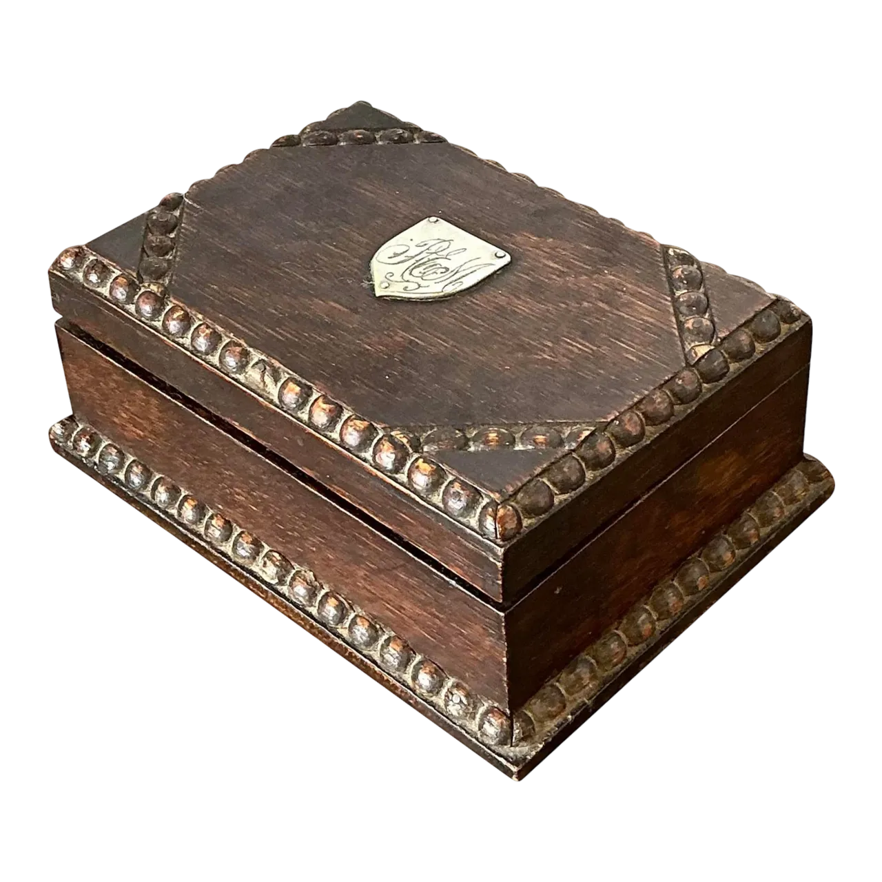 Vintage Monogrammed Carved Bead Trim Box