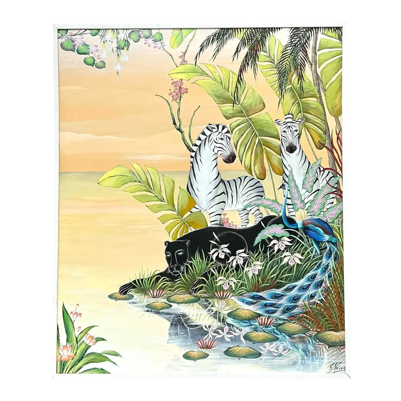 Vintage Monumental 1999 Original Jungle Painting on Canvas