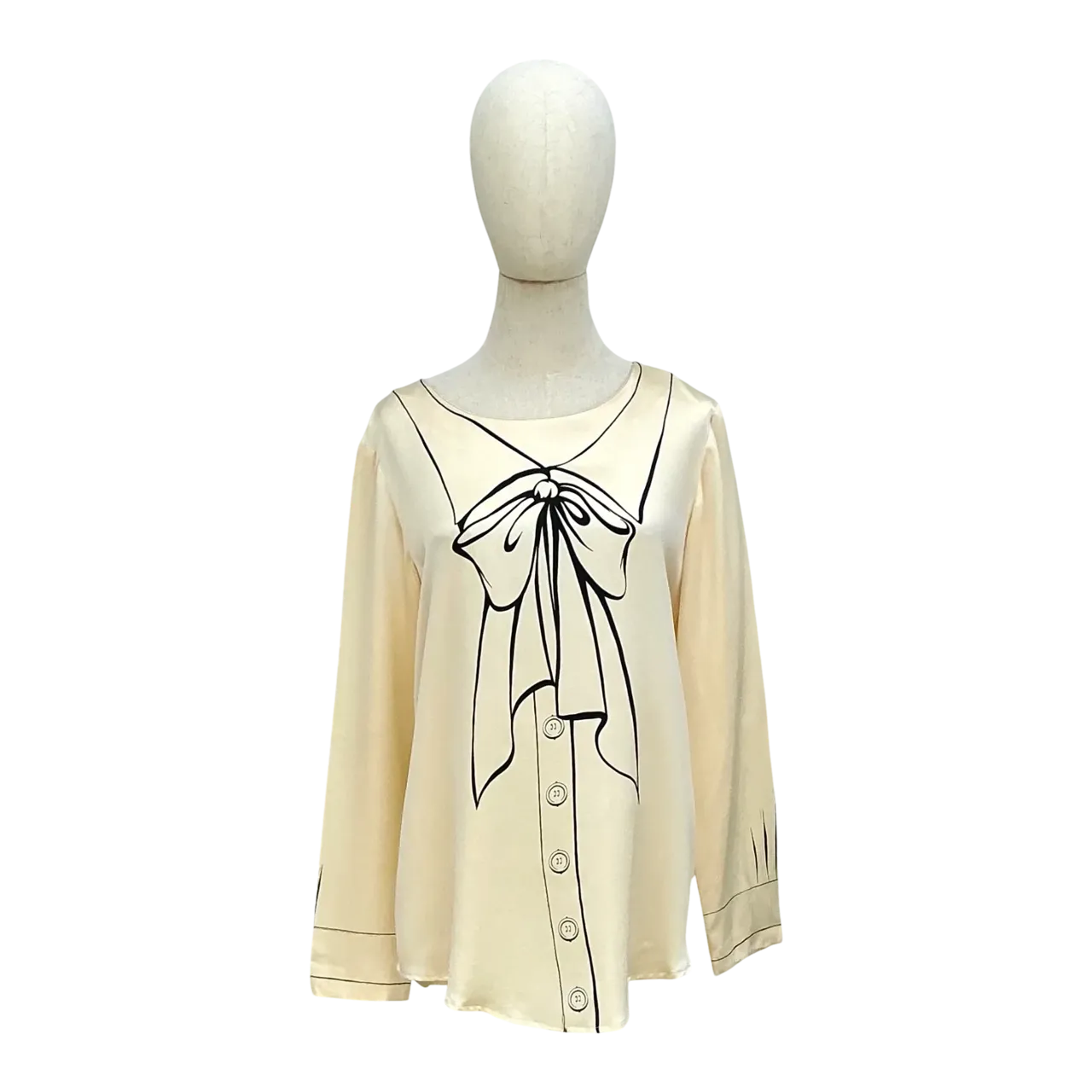 Vintage Moschino Silk Bow Print Blouse