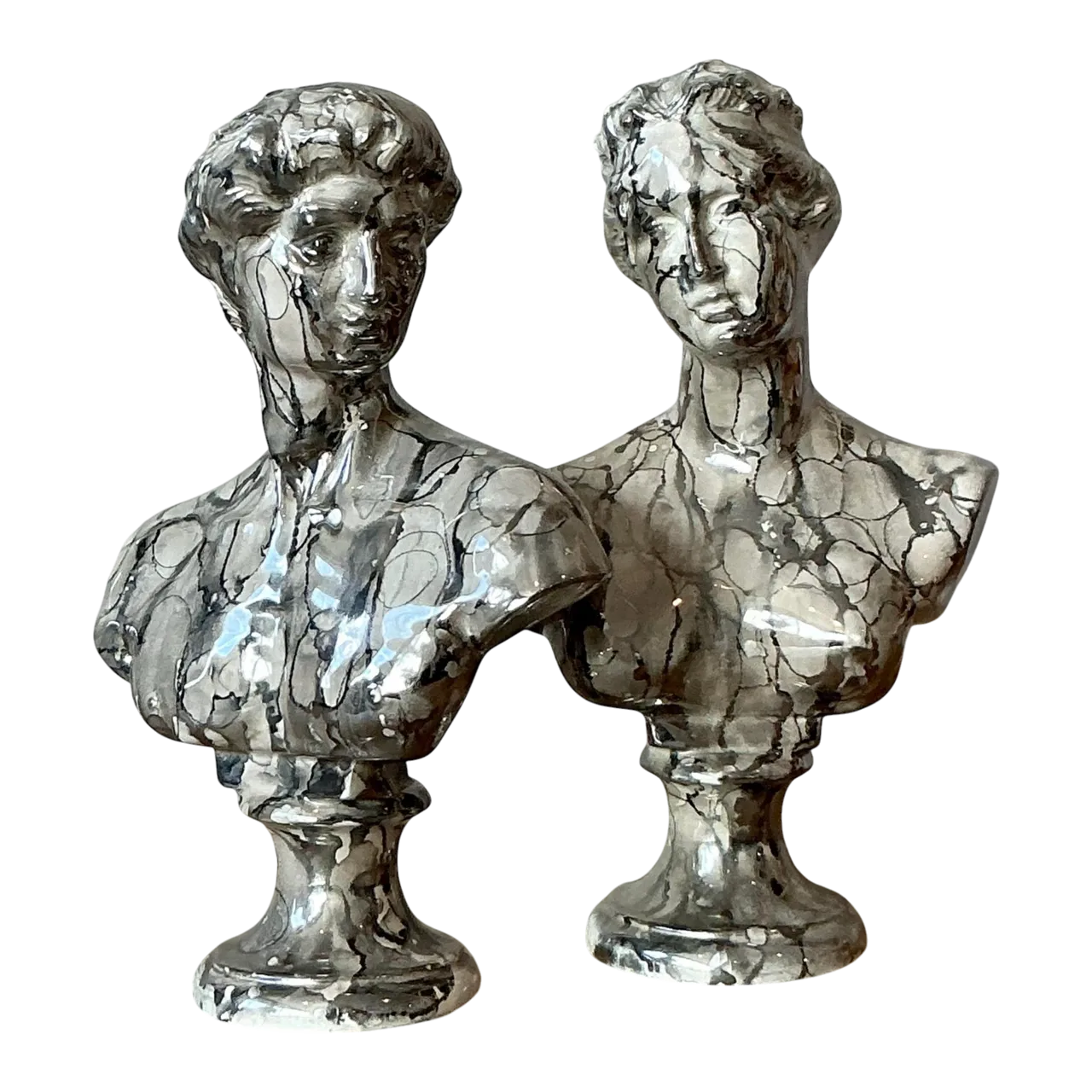 Vintage Neoclassical Marbled Glaze Figures - Set of Two