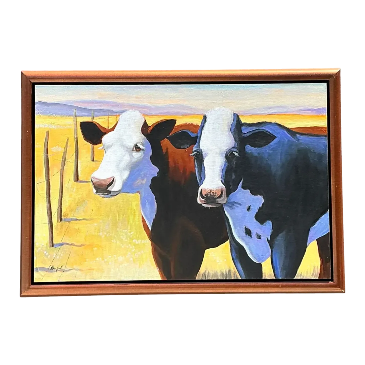 Vintage Original Cow Painting on Canvas