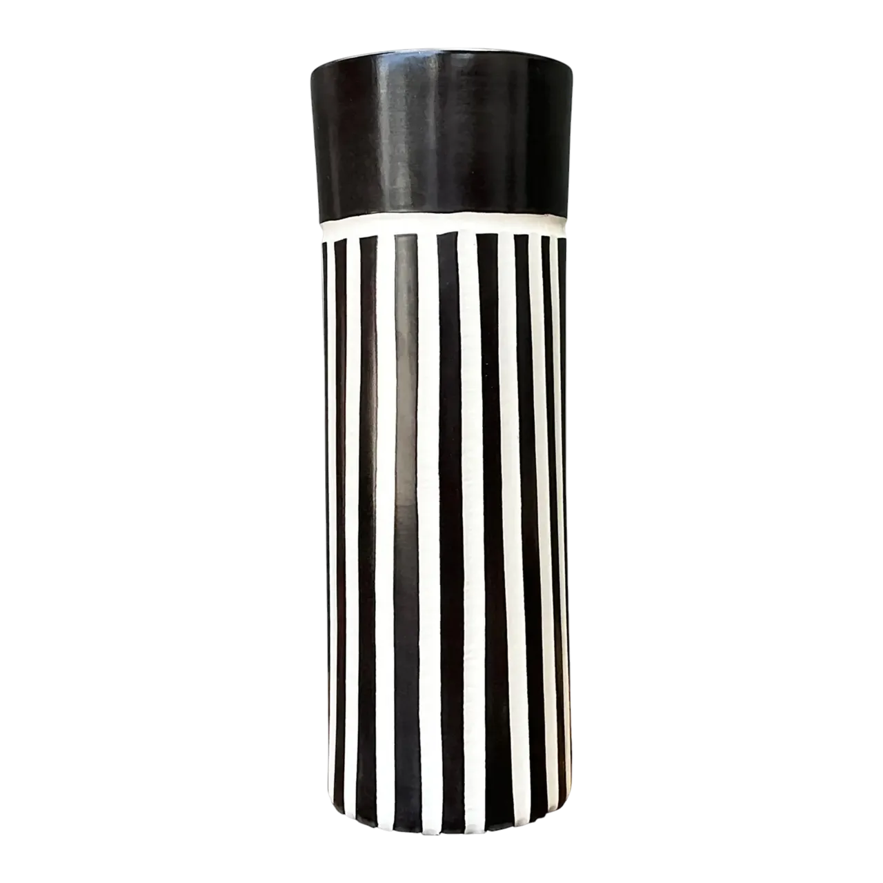 Vintage Original Graphic Black and White Glazed Ceramic Vase