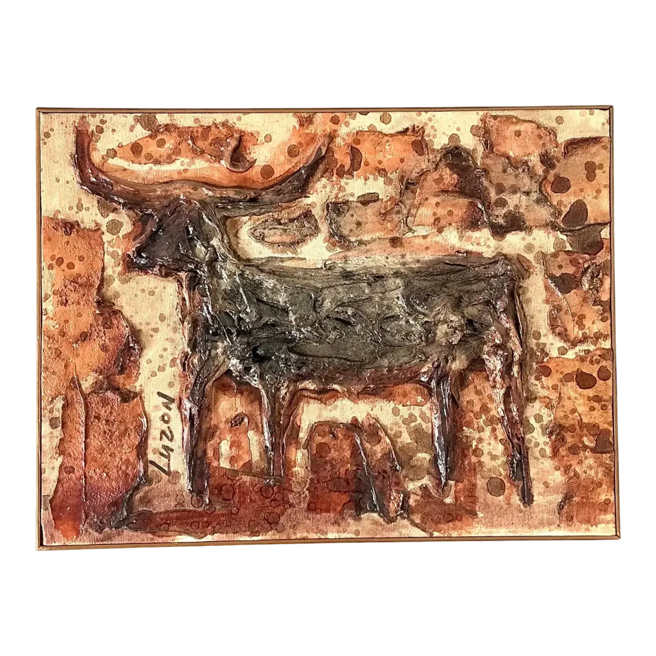 Vintage Original Mixed Media Bull on Canvas