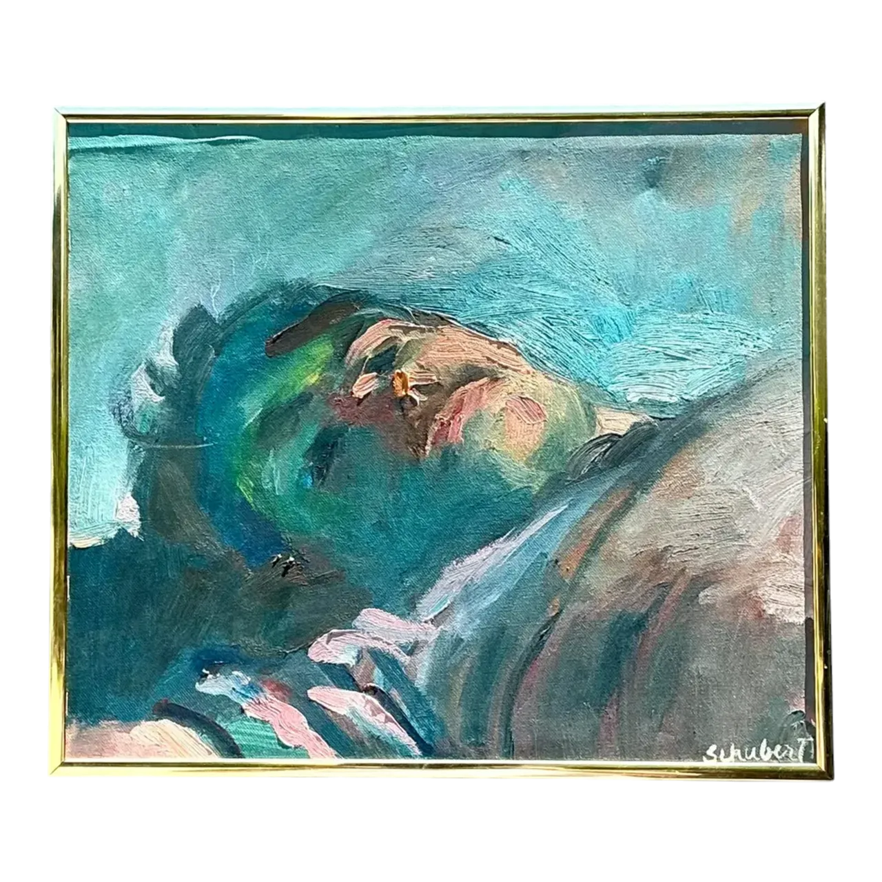 Vintage Original Painterly Portrait Air Reclining Man