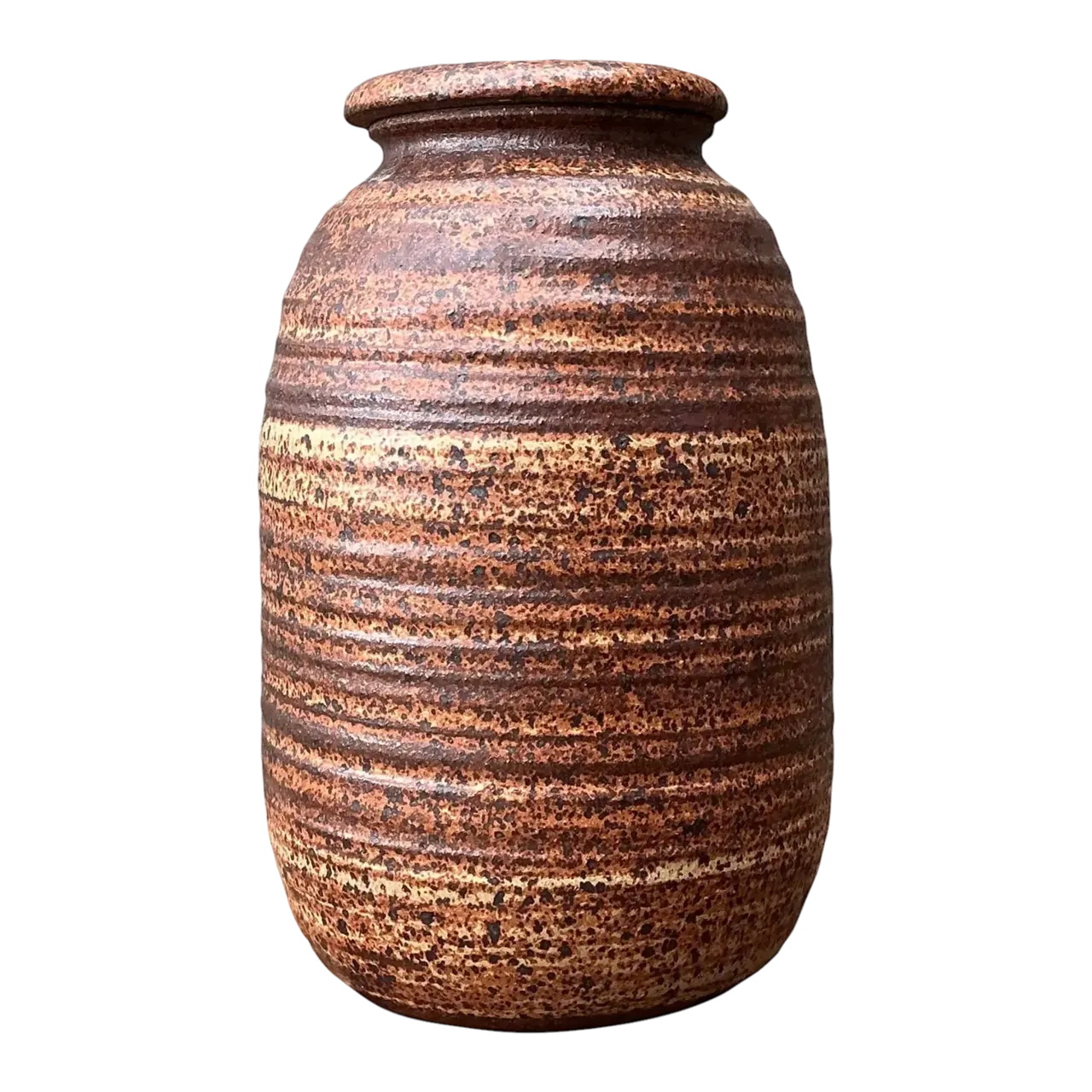 Vintage Original Studio Pottery Striped Lidded Vase