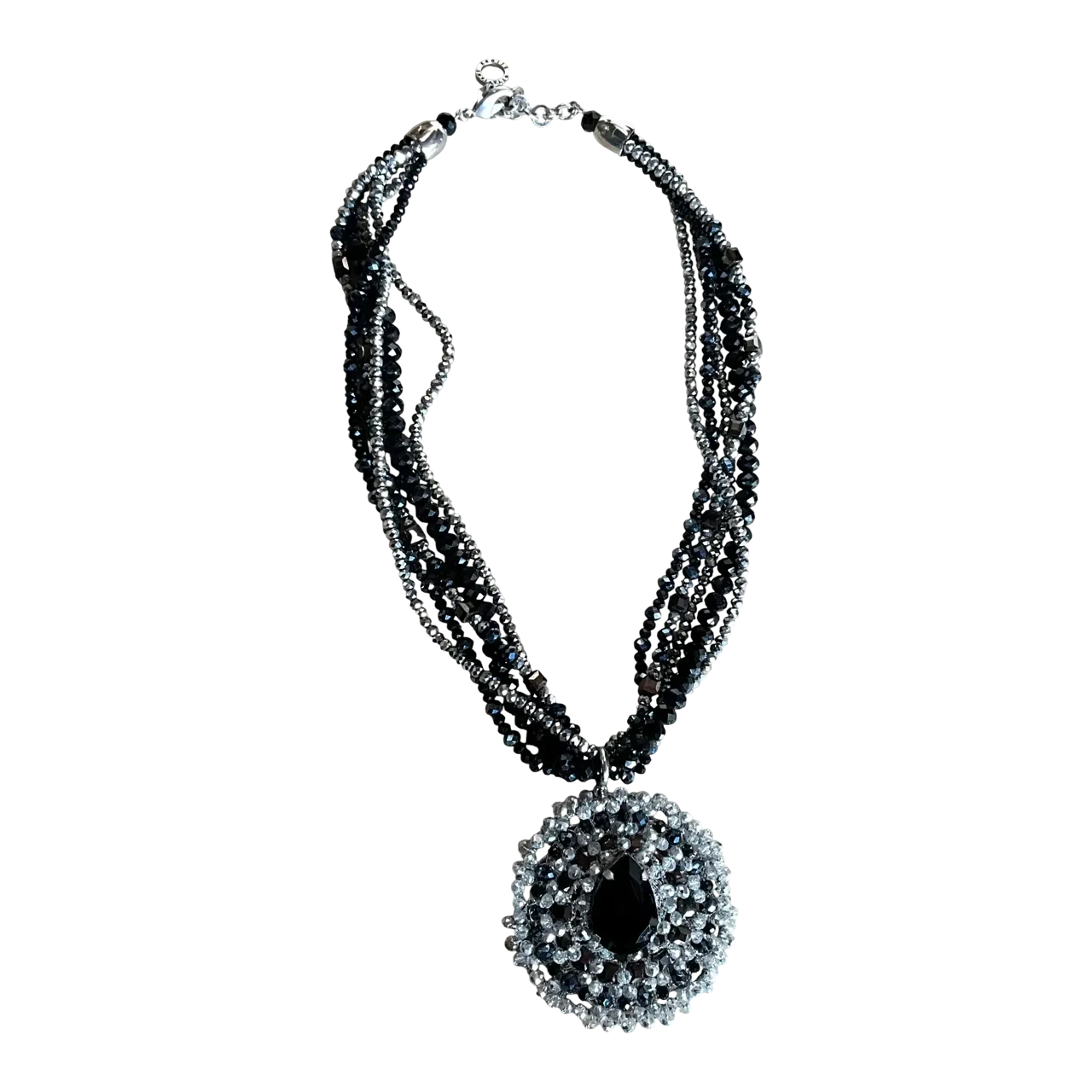 Vintage Ottaviani Bijoux Italy Beaded Rhinestone Pendant Necklace