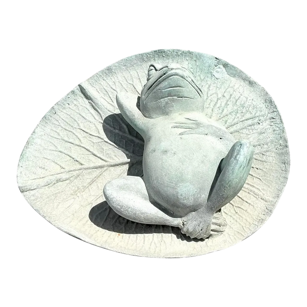 Vintage Patinated Frog on Lilypad Garden Ornament
