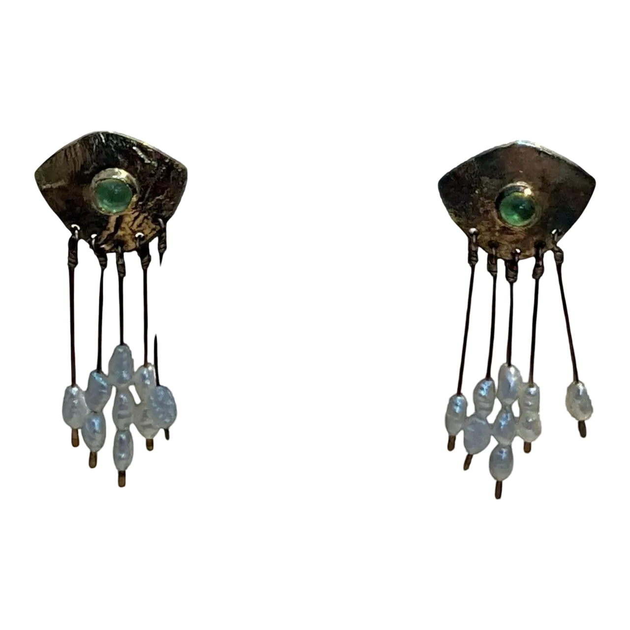 Vintage Peridot & Pearl Brass Earrings