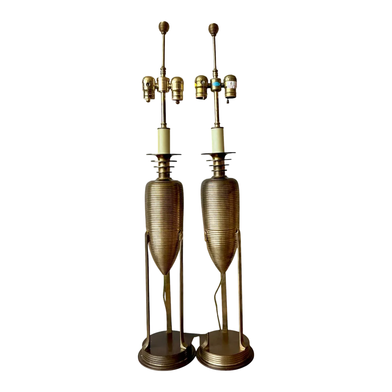 Vintage Postmodern Chapman Brass Lamps - A Pair