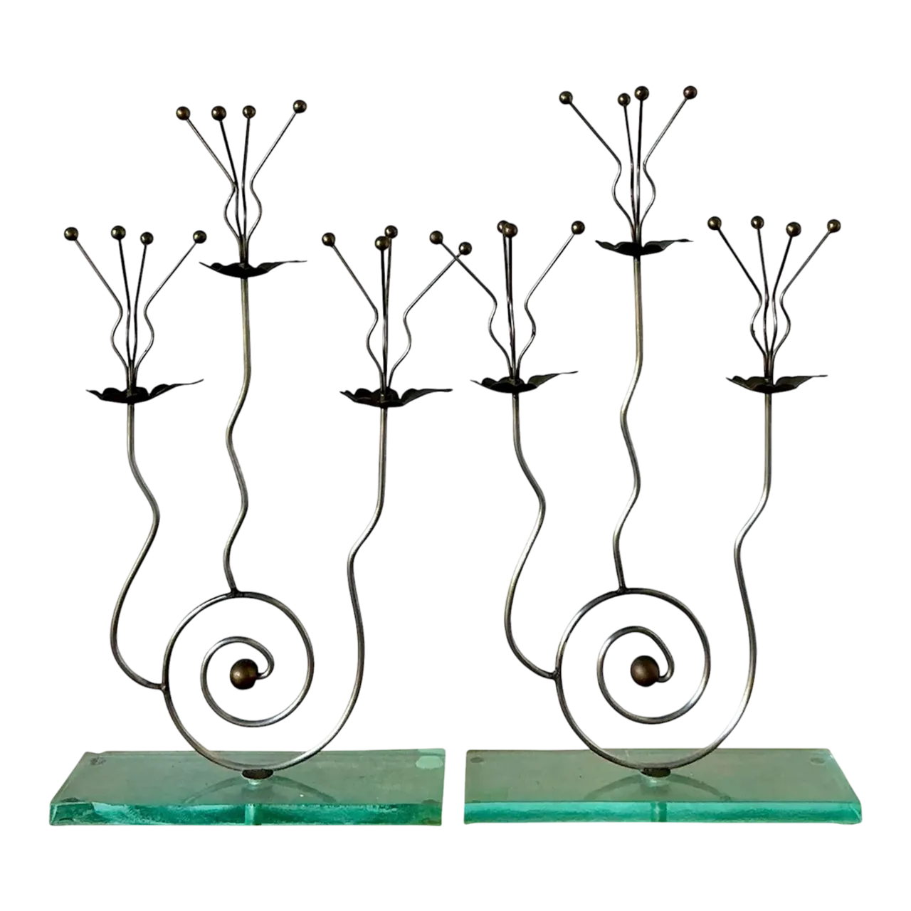 Vintage Postmodern Three Candle Candelabra After Tony Evans - A Pair